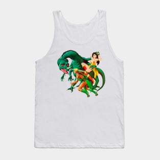 Reptile Monster Retro Vintage Comic Horned Dragon Cover Book Imaginative Tales Enemy of the Qua Pulp Fiction Pin Up Girl Horror Alien Tank Top